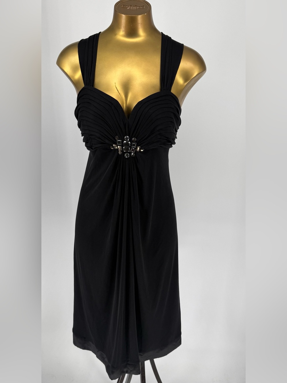 NWT Hale Bob Black Ruched Jeweled Empire Waist Cocktail Dress Size Large